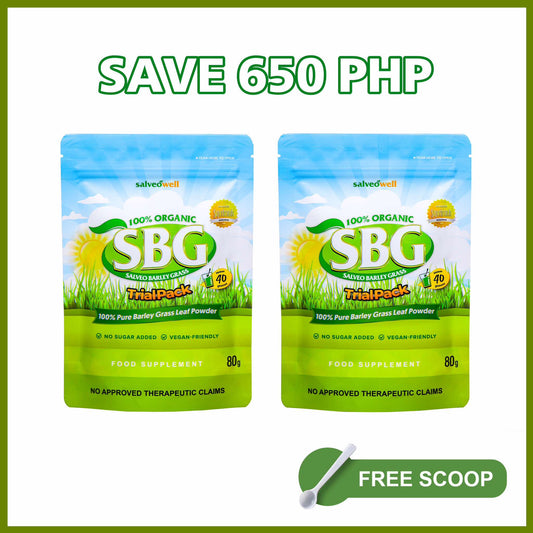 Two (2) Salveo Barley Grass Powder in TRIAL PACK, 80grams, 40servings X 2grams (Pure & Organic)